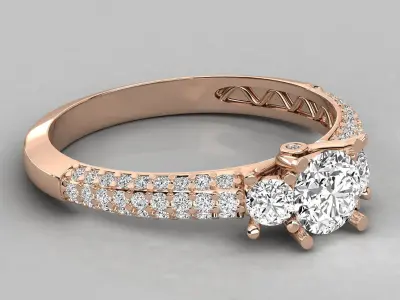 Three Stone french pave setting  Anniversary Ring  3D print model