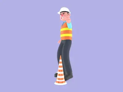 3D Cartoon Male Architect Character - Angry Thumbs Up Pose 3D model