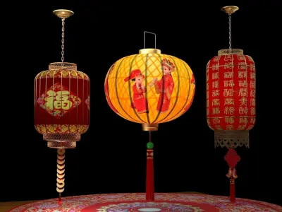 Chinese  red lantern  3D model 7