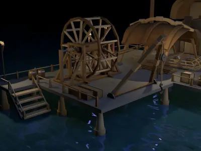 Seaport viking ship Low-poly 3D model