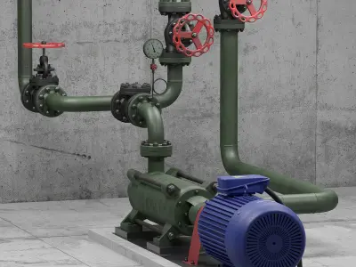 Industrial multi-section centrifugal pump 3D model