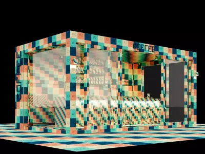 Container Cafe whith furniture and  accessories 3D model