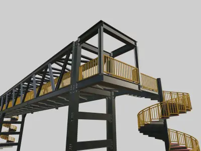 Steel Pedestrian Bridge - Spiral Stair - Truss Type-15 3D model