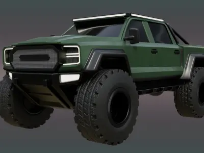 Current Green Color 4X4 Truck Low-poly 3D model
