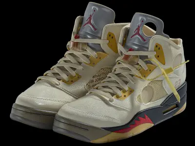 Off White Nike Jordan 5 White Low-poly 3D model