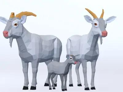LowPoly Goats pack Low-poly 3D model