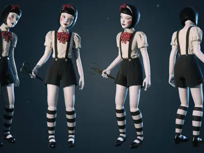 Twin Dolls Pack - Rigged and Animated Low-poly 3D model