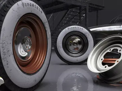 Firestone Whitewall tyre and Rim 3D model