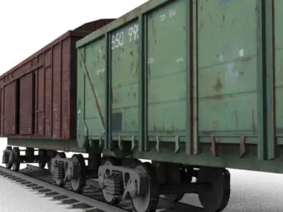 Railroad car on rails Low-poly 3D model