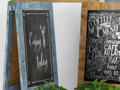 chalk board 06 with plants 3D model