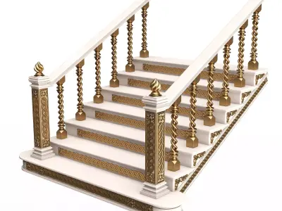 Carved Stair 06 White Low-poly 3D model