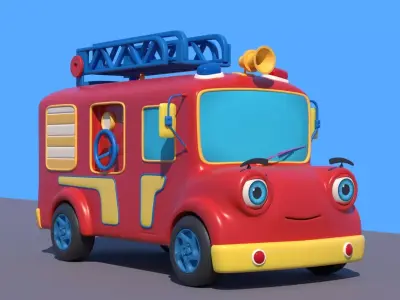 Cartoon Fire Truck 3D Model Low-poly 3D model