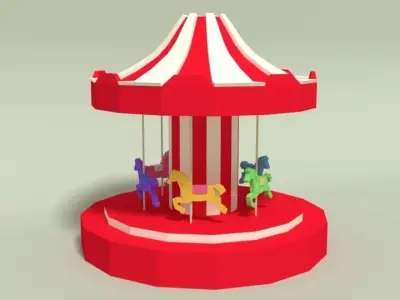 Low Poly Cartoon Carousel Low-poly 3D model