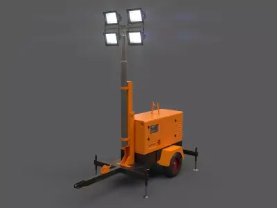 PBR Mobile Light Tower Generator A - Orange Low-poly 3D model