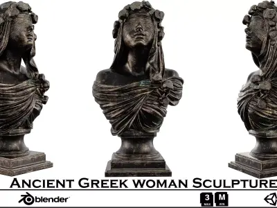 Ancient Greek Woman Sculpture - Blindfolded Goddess  Low-poly 3D model