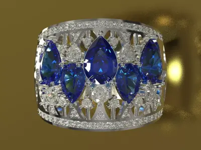 Wide Cocktail Ring Sapphire Diamond Lattice Structure jr00294 3D print model