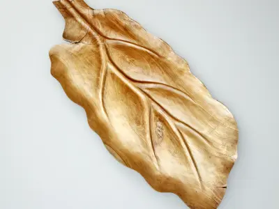 Large Wood Carved Leaf Platter 3D model