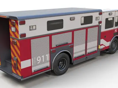 Resque Fire Truck Low-poly 3D model