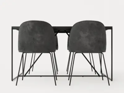 Indy Food Group With 4 Felipe Chair Velvet Black Gray Low-poly 3D model