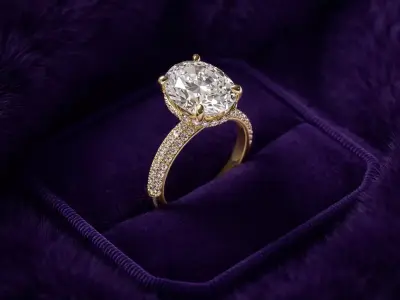 Oval Engagement Ring with Triple Row Pave and Hidden Halo 3D print model