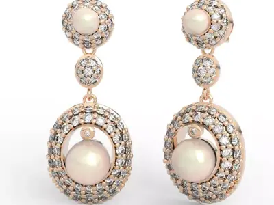 Luxury Double Pearl Diamond Drop Earrings 3D print model