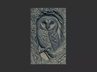 owl inside tree cnc model  3D print model