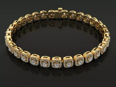 Diamond Cushion Halo Bracelet Tennis  3D print model