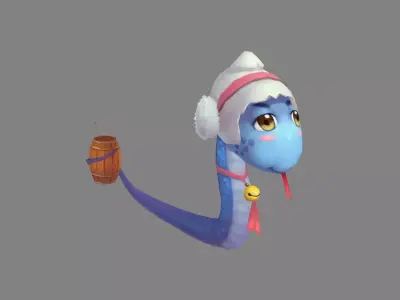 Cartoon blue snake - Baby snake Low-poly 3D model