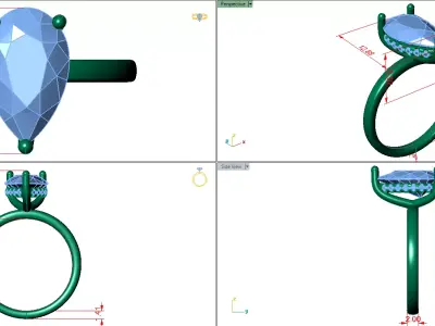 pear shape solitaire with under halo plain band  3D print model