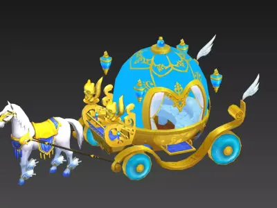 Luxury version of white horse and pumpkin carriage Low-poly 3D model