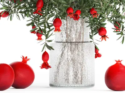 Bouquet of flowers and branches of blooming pomegranate 387 3D model