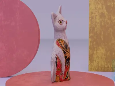 Cat wood statue 04 Low-poly 3D model