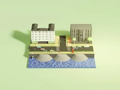 Europe City Isometric Illustration 3D model