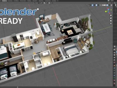3d floorplan Z two bedroom apartment floor plan 3D model