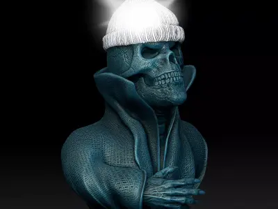 Skull with cloak and collar as a wall lamp  closed eyes 3D print model