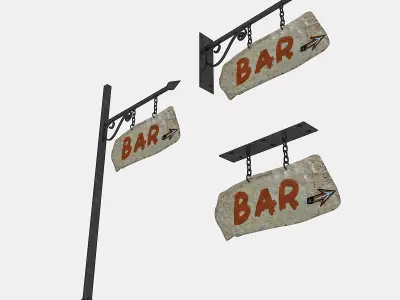 3D old stone bar sign 02 model Low-poly 3D model