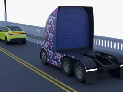 Bridge with truck and Tesla 3D model
