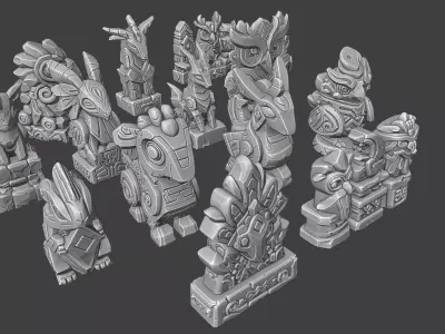 Stylized Statues Set 3D model