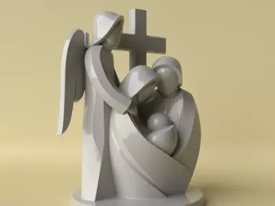Minimalist Holy Family with Angel  Decorative Sculpture 3D print model