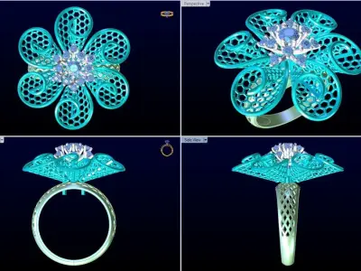  Mesh flower ring - Italian rings - Womens Rings - N6463 3D print model