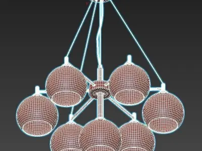 etnaa chandelier with six glass globes hanging from gold meta... 3D model