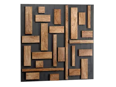 Decorative black wall panel with wooden planks elements 3D model