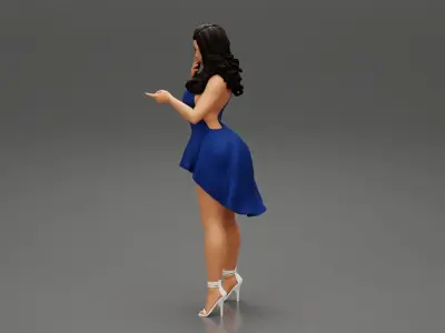 Sexy girl in fashion dress with long hair 3D print model