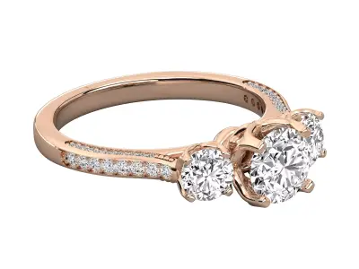 Luxury Pave Three Stone Diamond Engagement Ring CAD STL 3D print model