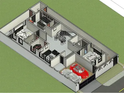 40-00 X 73-00 3D  Modern House  Plan Low-poly 3D model