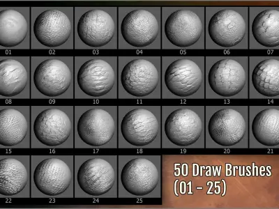 Scales Maker 250 ZBrush Brushes 50 Alphas 10 Surface Patterns 3D model