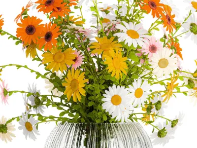 Bouquet of wildflowers chamomile daisies in a vase 415 3D model