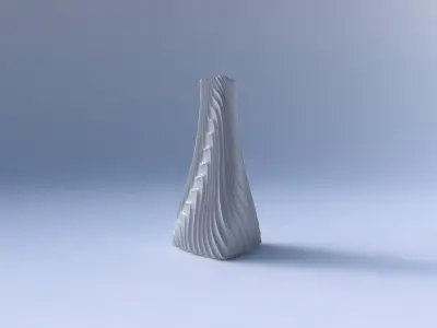 Vase grounded triangle with wavy extruded lines 3 3D print model