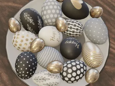 Black and white Easter eggs Low-poly 3D model