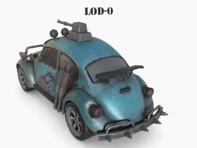 Post Apocalyptic Volkswagen Beetle Low-poly War Car Game Asset  Low-poly 3D model